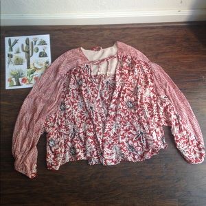Free People Red/Cream/Black Flowy Open Top w/ Tie
